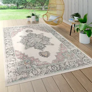 Comparateur de prix : PACO HOME Tapis Intérieur & Extérieur, Poils Ras Pour Balcon Terrasse, Motif Oriental Beige [Ø 160 cm rond]