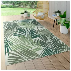 Comparateur de prix : PACO HOME Tapis Intérieur & Extérieur Tissage À Plat Jungle Découpé Design Palmiers Floral Vert [150 cm carré]
