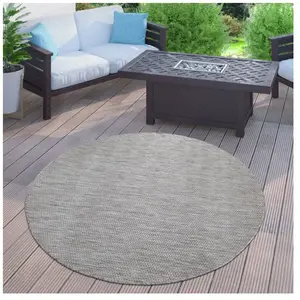 Paco Home Tapis Extérieur Balcon Terrasse Tapis Cuisine Uni Motif Moucheté Gris 120 cm rond