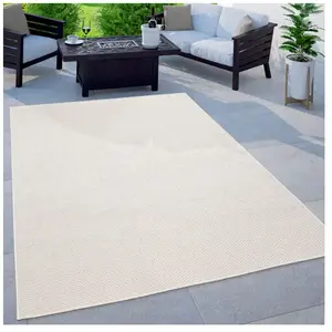 Comparateur de prix : Paco Home Tapis Extérieur Balcon Terrasse Tapis Cuisine Uni Motif Moucheté Blanc Cassé 200 cm carré