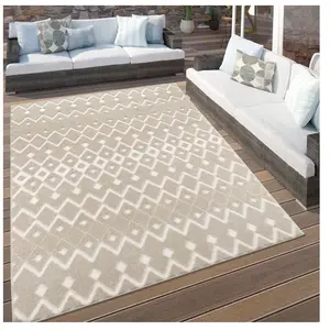 Comparateur de prix : Paco Home Tapis Exterieur Terrasse Salon Cuisine Boho Scandinave Geometrique 3D Beige 60x100 cm