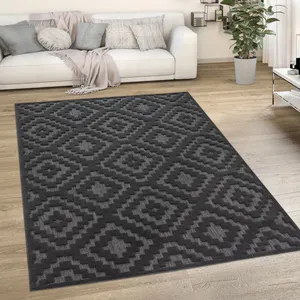 Comparateur de prix : Paco Home Tapis Exterieur Terrasse Salon Cuisine Scandinave Geometrique Boho 3D Anthracite 60x100 cm