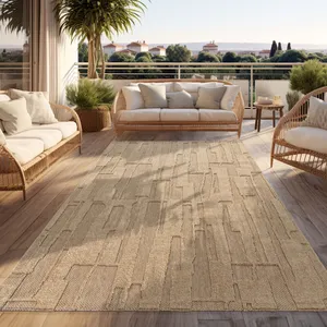 Comparateur de prix : Tapis D'Extérieur Résistant Aux Intempéries Balcon Salon Design Abstrait Beige 80x150 cm - Paco Home