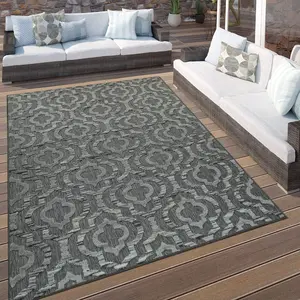 PACO HOME Tapis Terrasse Intérieur Extérieur Motif Ethnique Bordure Résistant Moderne Gris [200x290 cm]Vendu paramazon