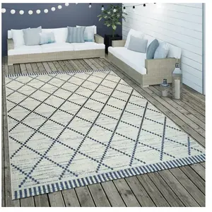 PACO HOME Tapis Intérieur & Extérieur Tissage À Plat Géométrique Rayures Motif Losanges En Blanc [80x150 cm]