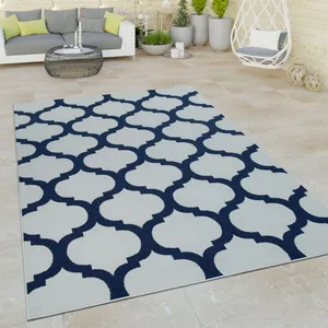 Comparateur de prix : PACO HOME Tapis Intérieur & Extérieur Tissage À Plat Aspect 3D Design Marocain En Blanc Bleu [80x150 cm]