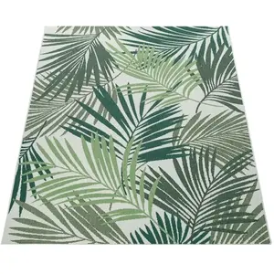 Comparateur de prix : PACO HOME Tapis Intérieur & Extérieur Tissage À Plat Jungle Découpé Design Palmiers Floral Vert [80x150 cm]