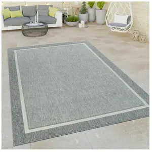 Comparateur de prix : PACO HOME Tapis À Poils Ras Intérieur & Extérieur Aspect 3D Bordure Uni Look Naturel En Gris [80x150 cm]