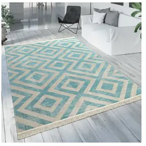Comparateur de prix : PACO HOME Tapis Extérieur Bleu Blanc Balcon Terrasse Motif Losanges Design Scandinave [60x100 cm]