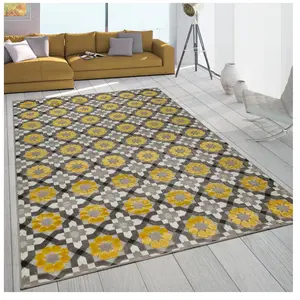 Tapis Intérieur Extérieur Balcon Terrasse Motif Rétro Tissage 3D Jaune... pas cher