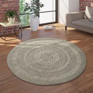 PACO HOME Tapis Intérieur & Extérieur, Tissage Plat Rond Look Sisal Design Scandinave, Beige [Ø 120 cm rond]Vendu paramazon