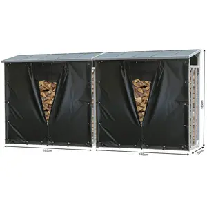 QUICK STAR 2 pièces Étagère en Aluminium pour Bois de cheminée 185 x 70 x 185 cm 4,6 m³ avec protection contre les intempéries Noir pas cher