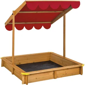 TECTAKE Bac à sable cabane de jardin avec toit réglable rouge TU pas cher