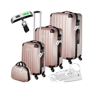 TECTAKE Set de valises rigides Cleo 4 pièces avec pèse-valise - or rose pas cher