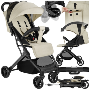 POUSSETTE - TECTAKE - Poussette buggy FINN pliable avec harnais à 5 points et frein de stationnement - Gris/Beige