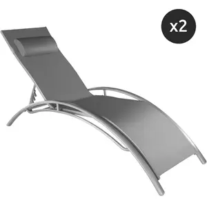 TECTAKE Lot de 2 transats en acier réglables 5 positions avec coussin gris TU