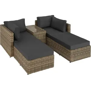 TecTake Canapé de jardin Lounge en rotin cadre en aluminium marron naturel