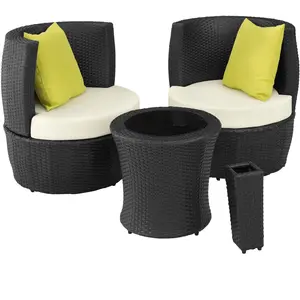 TecTake Salon de jardin Avec cadre en aluminium Rembourrage épais noir