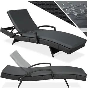 TECTAKE Bain de soleil Transat en rotin Dossier réglable sur 5 positions noir