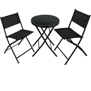 Comparateur de prix : TECTAKE Ensemble table et chaises de jardin bistrot Pliable 2 personnes noir