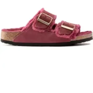 Sandales femme Birkenstock Arizona Shearling Suede Leather Rouge 38 Étroit 1020464 pas cher