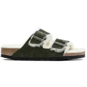 Birkenstock pour femme. 1021102 Sandales Arizona Laine mouton daim vert (40), Plat, Cuir, Boucle, Casuel pas cher
