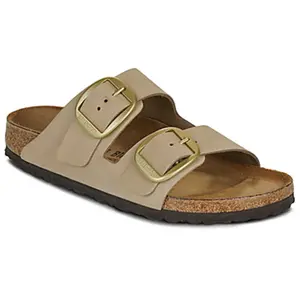 Mules femme Birkenstock Arizona Big Buckle Nubuck Leather Beige 38 Étroit 1024064 pas cher
