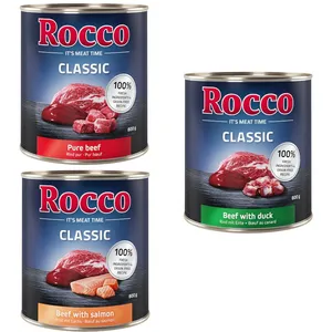 Lot mixte Rocco Classic 6 x 800 g pour chien - Mix exclusif : boeuf pur, boeuf/saumon, boeuf/canard pas cher