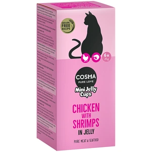 6x25g poulet/crevettes Mini Jelly Cups Cosma Friandises pour chat pas cher