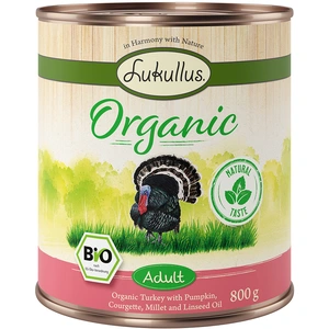 Lukullus Organic Adult dinde, courgettes (sans gluten) pour chien - 6 x 800 g pas cher