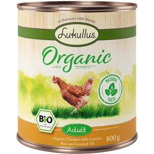 Lukullus Organic Adult poulet, carottes (sans gluten) pour chien - 6 x 800 g pas cher