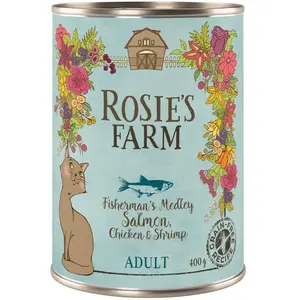 6x400g Adult saumon, poulet, crevettes Rosie's Farm - Pâtée pour chat pas cher