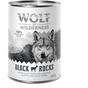 6x400g Black Rocks, chèvre Wolf of Wilderness - Pâtée pour chien pas cher