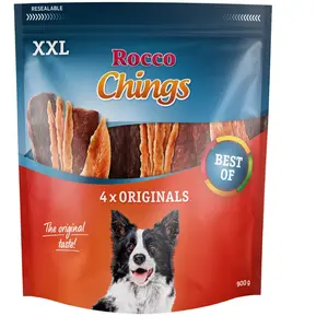 Friandises Rocco Chings XXL lot 900g blancs de poulet, magret de canard, boeuf - pour chien