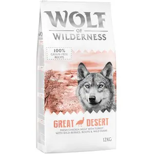 12kg Adult Great Desert, dinde Wolf of Wilderness - Croquettes pour chien + 1kg offerts ! pas cher