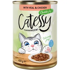 12x400g Catessy Bouchées en sauce veau, poulet - Pâtée pour chat pas cher