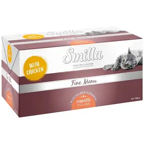 Smilla Fine Menu Coeur gourmand 8 x 100 g pour chat - poulet, saumon, épinards pas cher