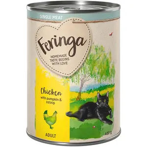 5x410g poulet, potiron, menthe à chat Menus à la viande Single Meat Feringa pour chat + 1 boîte offerte !