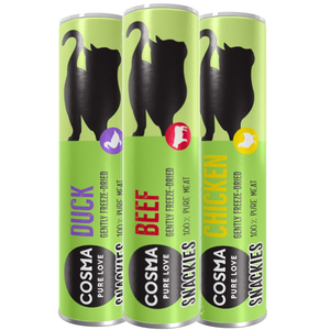 Offre découverte Cosma Snackies Friandises lyophilisées pour chat - 46 g, 3 saveurs (poulet, canard, boeuf) pas cher