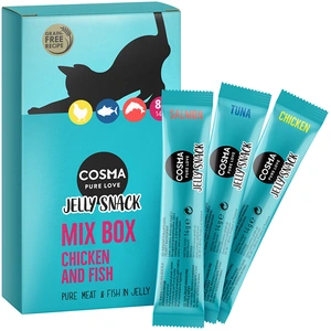 8x14g Cosma Jelly Snack lot mixte blanc de poulet, thon, saumon - Friandises pour chat pas cher