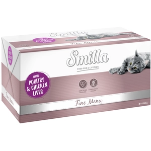 8x100g Smilla Fine Menu volaille, foie de poulet - Pâtée pour chat pas cher