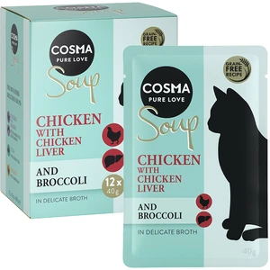12x40g Cosma Soup filet de poulet, foie de poulet, brocoli - Pâtée pour chat pas cher