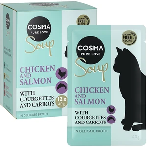 12x40g Cosma Soup blanc de poulet, saumon, courgette, carotte - Pâtée ... pas cher