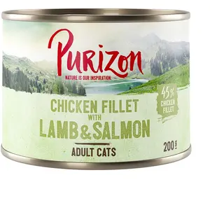 6x200g Adult : filet de poulet, saumon, agneau Purizon Boîtes pour chat : -15 % ! pas cher