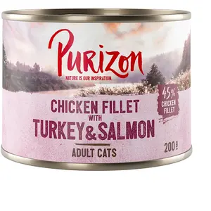 6x200g Adult : filet de poulet, dinde, saumon Purizon Boîtes pour chat : -15 % ! pas cher
