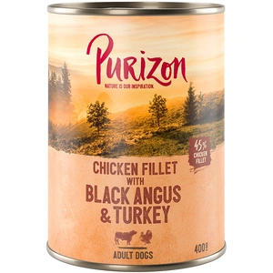 6x400g Adult, sans céréales, boeuf Black Angus, dinde, patates douces, cranberries Purizon nourriture humide pour chien pas cher