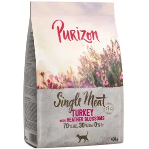 400g Single Meat dinde, fleurs de bruyère sans céréales Purizon Croquettes pour chat : -15 % ! pas cher