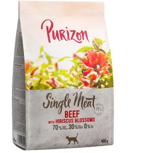 400g Single Meat boeuf, fleurs d'hibiscus sans céréales Purizon Croquettes pour chat : -15 % !