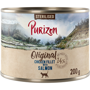6x200g Adult Sterilised filet de poulet, saumon Purizon Boîtes pour chat : -15 % ! pas cher