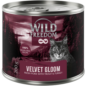 6x200g Velvet Gloom - porc, dinde, truite-sans céréales Wild Freedom Adult "Red "nourriture humide pour chat pas cher